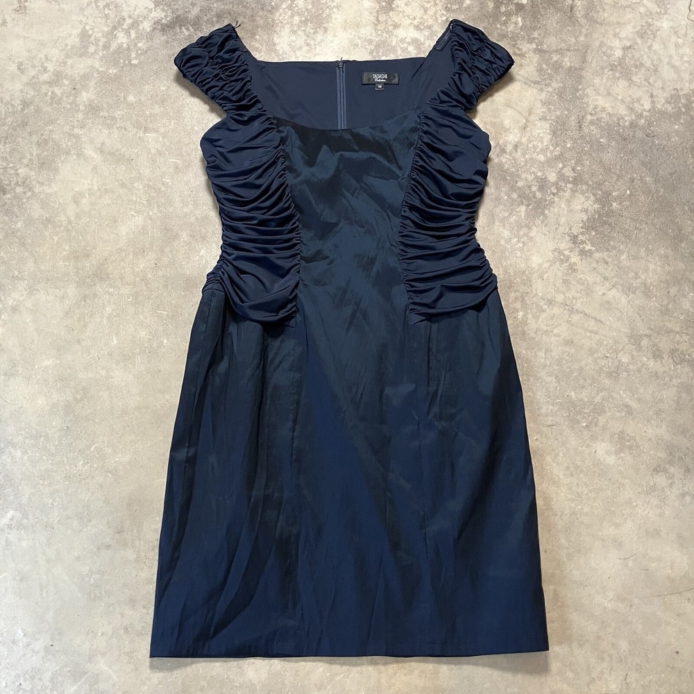 Tadashi Shoji Women's 14 Navy Ruched Taffeta Cocktail Evening Dress